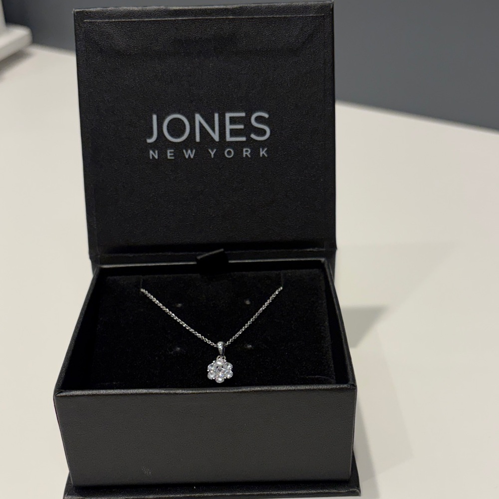 Jones New York Silver Necklace with Floral Crystal Pendant